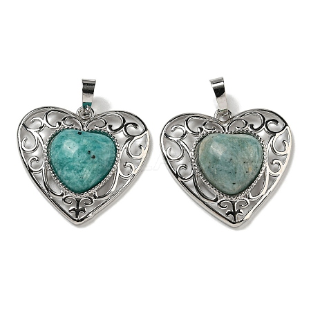Natural Amazonite Peach Love Heart Pendants G-G158-01I-1