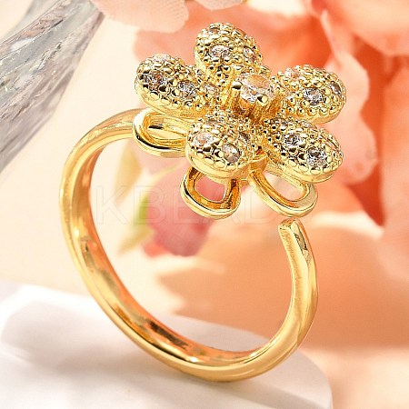 Flower Rotatable Finger Ring for Women RJEW-U035-01G-04-1