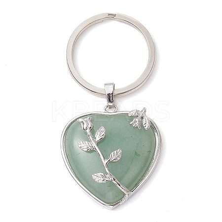 Natural Green Aventurine & Brass Heart Pendant Keychains KEYC-JKC00658-01-1