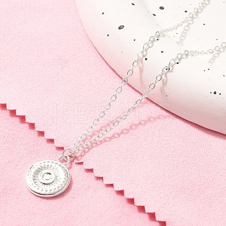 304 Stainless Steel Flat Round Coin Pendant Cable Chain Necklaces for Women STAS-Z108-02S-01-1