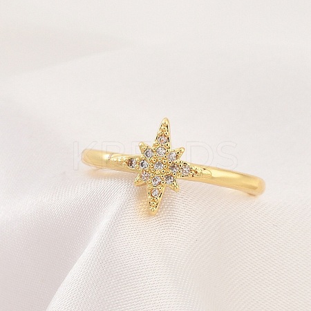 Rack Plating Star Brass Micro Pave Clear Cubic Zirconia Cuff Rings for Women LS-RJEW-M028-122G-1