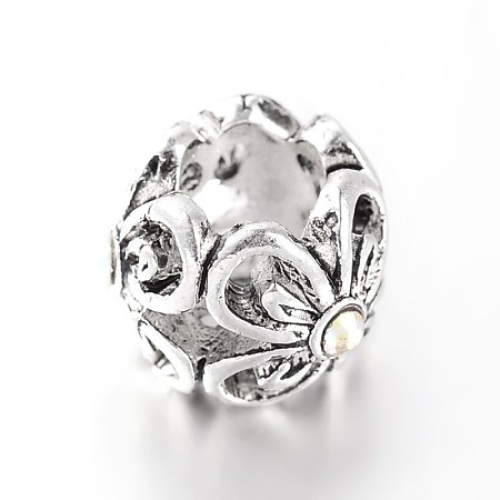 Antique Silver Tone Alloy Rhinestone European Beads MPDL-E036-28AS-1