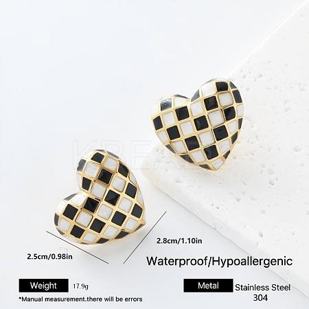Heart with Tartan Pattern 304 Stainless Steel Enamel Stud Earrings for Women QN1806-1-1