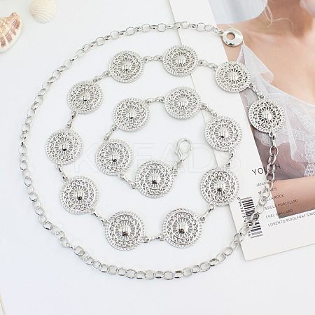 Alloy with Iron Hollow Flat Round Link Chain Waist Belly Chains for Women FS-WG0D649-02-1