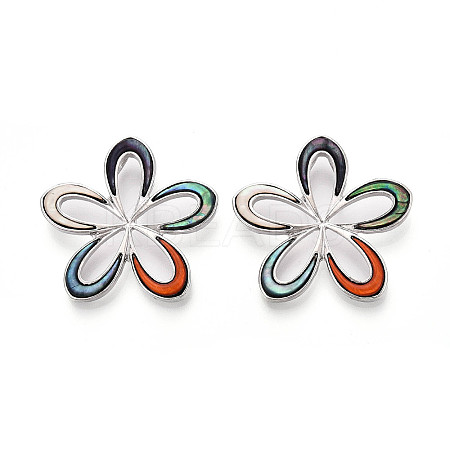 Alloy and Dyed Natural Paua Shell Pendants PALLOY-T093-05A-1