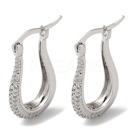 Teardrop Brass Cubic Zirconia Hoop Earrings EJEW-K247-14P-1