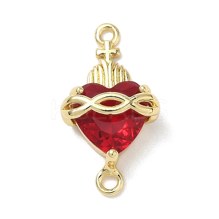 Brass with Glass Dark Red Sacred Heart Connector Charms LS-KK-L253-27G-01-1