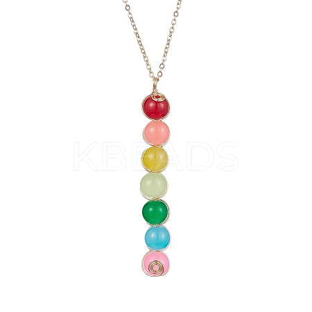 Colorful Glass Round Beaded Pendant Necklaces NJEW-JN04581-01-1