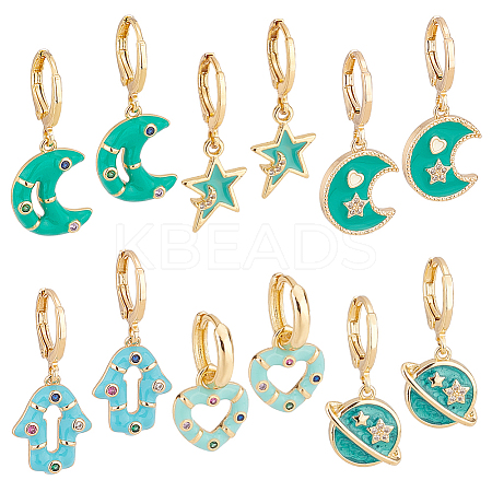 6 Pairs 6 Styles Brass Dangle Leverback Earrings EJEW-PH0001-32-1