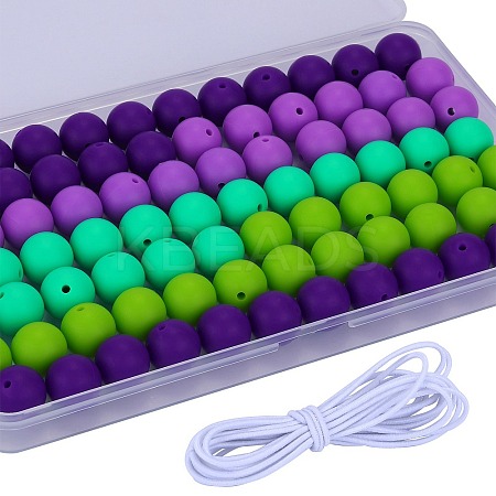 80Pcs 4 Style Round Silicone Focal Beads SIL-SZ0001-22J-1