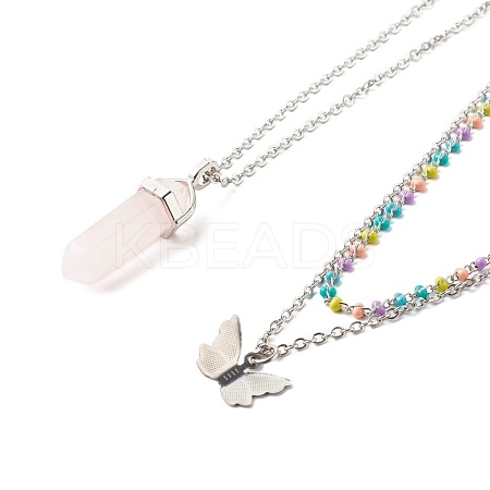 Bullet and Butterfly Pendant Necklaces Set for Women Gift NJEW-JN03652-1