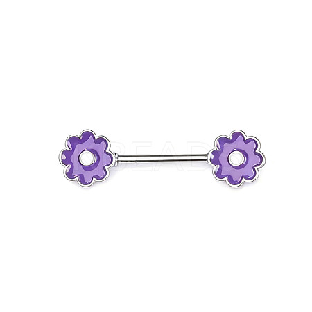 Brass Enamel Purple Flower Barbell Nipple Rings FS-WGE2017-08-1