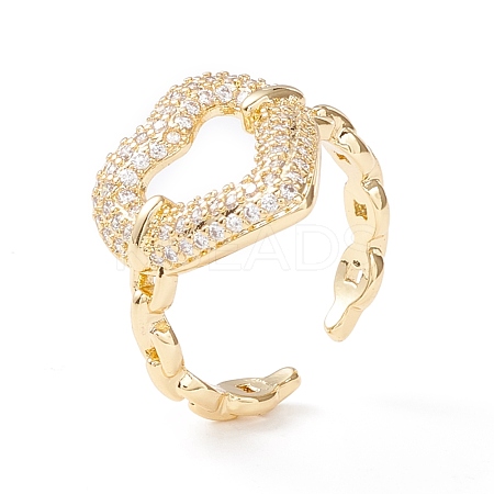 Clear Cubic Zirconia Heart Cuff Ring KK-D067-31G-RS-1
