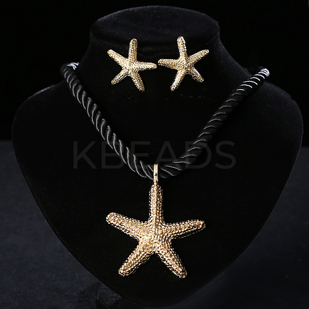 Starfish Alloy with Polyester Cord Pendant Necklaces & Stud Earrings Sets FS-WG7CDFE-02-1