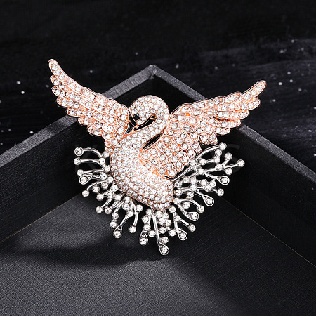 Swan Alloy Rhinestone Lapel Pins for Backpack Clothes JEWB-H032-03LGP-1