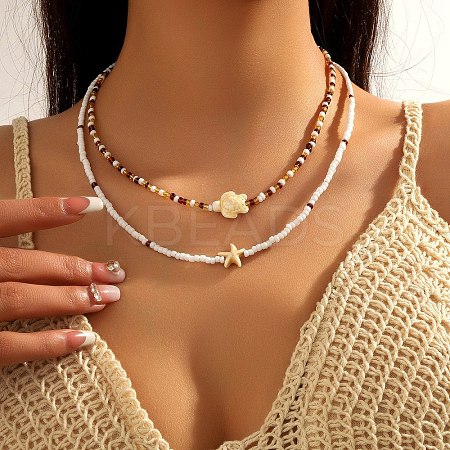 Summer Beach Natural Shell Pendant Glass Seed Beaded Necklaces for Women FS-WGEF253-04-1