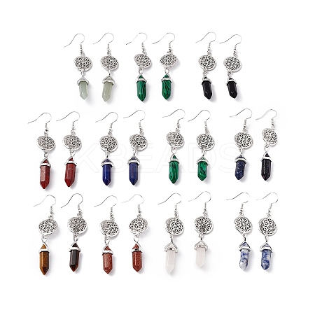 Gemstone Bullet with Flower Dangle Earrings EJEW-I276-03P-1