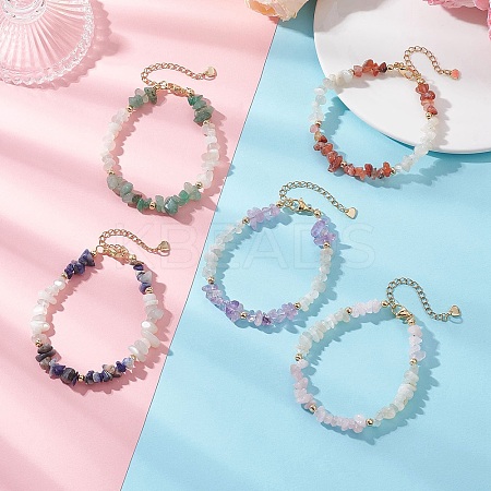 Natural Gemstone Chip Beaded Bracelets for Women BJEW-JB13350-1