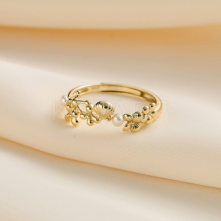 925 Sterling Silver with Natural Freshwater Beads adjustable Finger Ring for Women RJEW-M073-02G-1