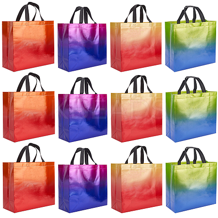 12Pcs 4 Colors Non-Woven Reusable Folding Gift Bags with Handle ABAG-GF0001-29B-1