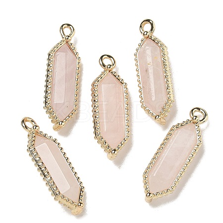 Natural Rose Quartz Faceted Double Terminal Pointed Pendants G-G181-05G-01-1