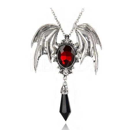 Gothic Vampire Pirate Skull Head Necklace - Halloween Bat Rose Flower Choker Set LS-ST5293593-1