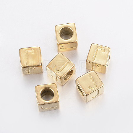 304 Stainless Steel Large Hole Letter European Beads X-STAS-H428-01G-J-1