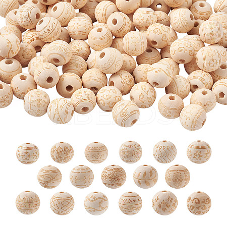 100Pcs 10 Style Unfinished Natural Wood European Beads WOOD-CW0001-03-1