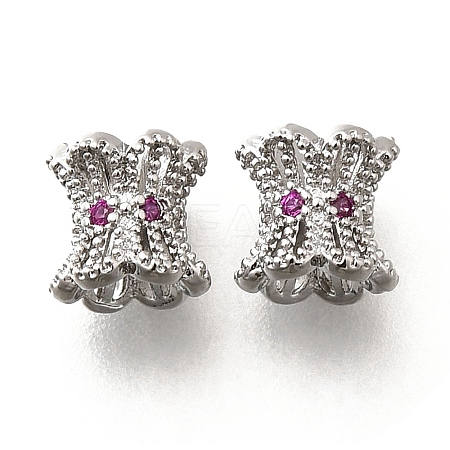 Brass Micro Pave Magenta Cubic Zirconia Beads KK-M318-24P-01-1