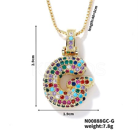 Brass Pave Colorful Cubic Zirconia Letter Pendant Box Chain Necklaces NU0575-7-1