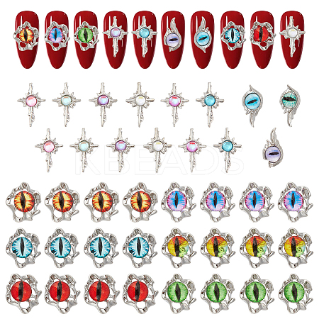 15 Styles Eye Alloy Glass Cabochons MRMJ-OC0004-07-1
