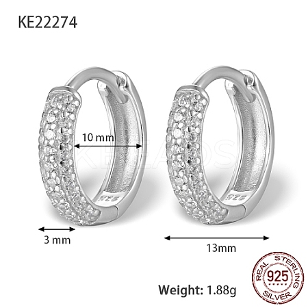 Anti-Tarnish Rhodium Plated 925 Sterling Silver Micro Pave Cubic Zirconia Hoop Earrings DV9304-3-1