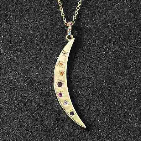 Brass Micro Pave Colorful Cubic Zirconia Moon Pendant Necklaces for Women NJEW-D311-02A-G-1