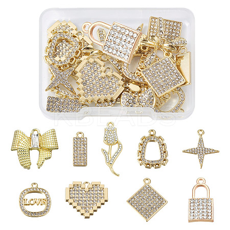 18Pcs 9 Style Alloy Crystal Rhinestone Pendants FIND-SW0001-30-1