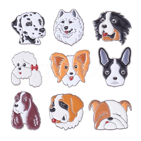 9Pcs 9 Style English Springer Spaniel & Papillon & St. Bernard & Dalmatian & Samoyed Enamel Pin with Brass Butterfly Clutches JEWB-SZ0001-78-1