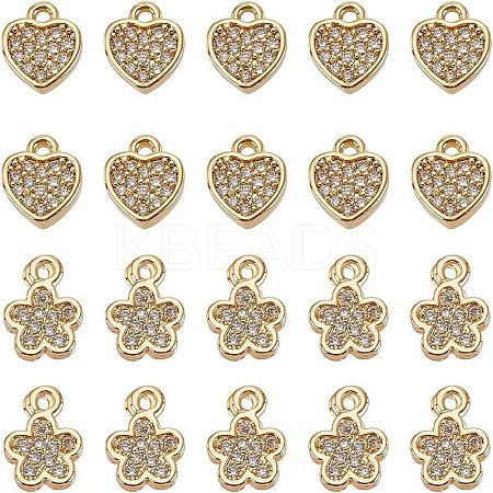 20Pcs 2 Styles Brass Clear Cubic Zirconia Charms FIND-AR0005-22G-1
