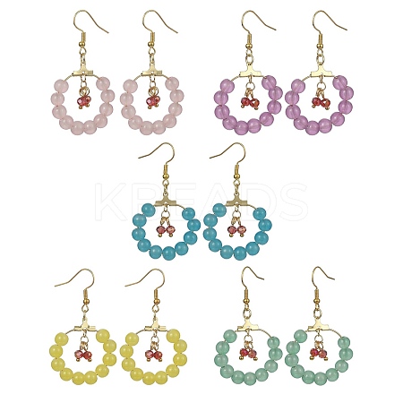 Imitation Jade Glass Beaded Ring Dangle Earrings EJEW-JE05568-1