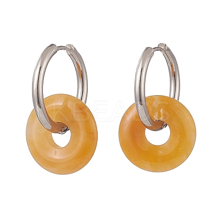 Natural Tiger Eye Pi Disc/Donut Dangle Hoop Earrings EJEW-JE05132-02-1