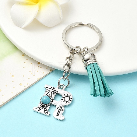 Alloy with Resin Imitation Synthetic Turquoise Keychain KEYC-YW00087-18-1
