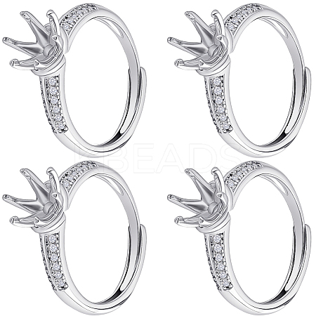 4Pcs Brass Micro Pave Cubic Zirconia Adjustable Rings Settings KK-BBC0023-81-1