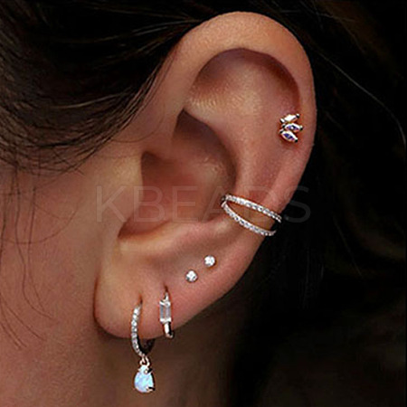 316 Surgical Stainless Steel Micro Pave Clear Cubic Zirconia 2 Line Hoop Cartilage Earrings WGDA01E-03-1