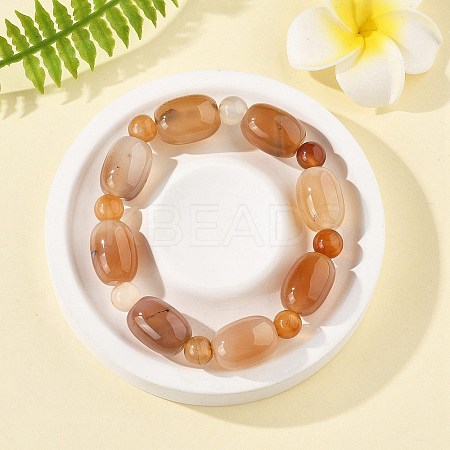 Natural Agate Bead Stretch Bracelets G-P570-01A-1