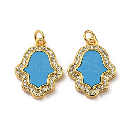 Brass Micro Pave Cubic Zirconia with Synthetic Turquoise Pendants KK-K356-24B-G-1