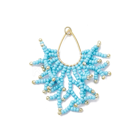 Glass Seed Beaded Imitation Coral Pendants PALLOY-MZ00938-02-1