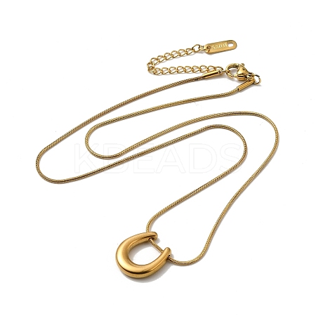 304 Stinless Steel Arch Pendant Necklaces with Round Snake Chains NJEW-H024-03G-1