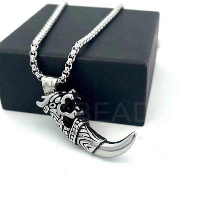 Vintage 304 Stainless Steel Wolf Tooth Shaped Pendant Necklaces for Men CG2118-1