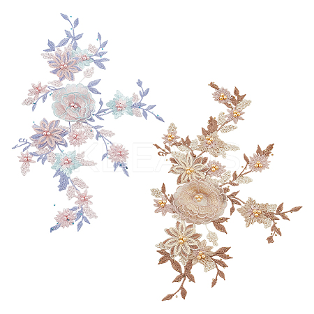 BENECREAT 2Pcs 2 Colors 3D Flower Pattern Rayon Embroidery Ornament Accessories DIY-BC0006-74A-1