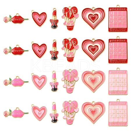 24Pcs 12 Styles Valentine's Day Rack Plating Alloy Enamel Pendants ENAM-FS0002-56-1
