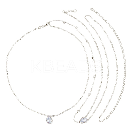 1Pc Clear Cubic Zirconia Teardrop Backdrop Necklace Body Chain NJEW-FG0001-02S-1
