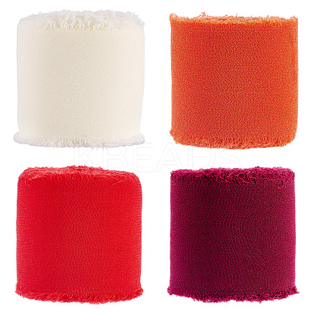 4 Rolls 4 Colors Frayed Polyester Ribbon OCOR-TA0002-87D-1
